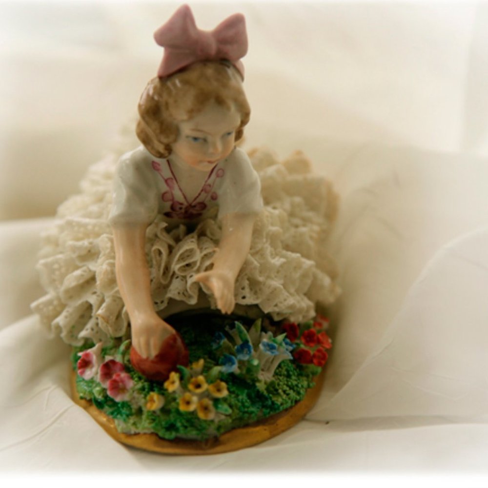 Antique 1910 Sitzendorf Figurine Porcelain German Fine Art w Dripped Lace - Picture 7 of 8